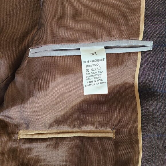 Michael Kors Men's Brown With Blue Stripe Wool Blazer Jacket Size 38R - Picture 6 of 13